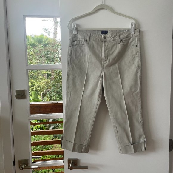 NYDJ Pants - NYDJ Crop Pants with Lift Tuck Technology, Cuffed Ankle‎ Pants in Beige, 14